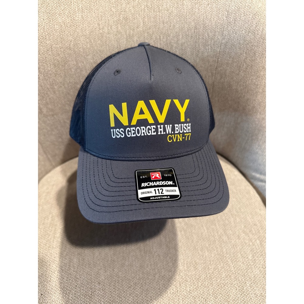 USS George HW Bush CVN 77 Navy Hat Richardson Trucker Cap Snapback NWOT Rare